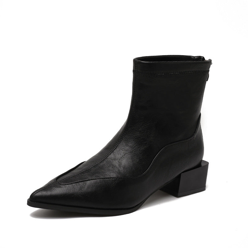 Damen elegante Stiefeletten mit modernem Blockabsatz und spitz zulaufender Schuhform R&B