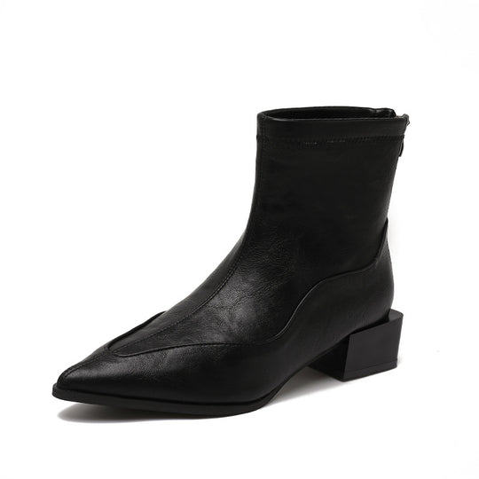 Damen elegante Stiefeletten mit modernem Blockabsatz und spitz zulaufender Schuhform R&B