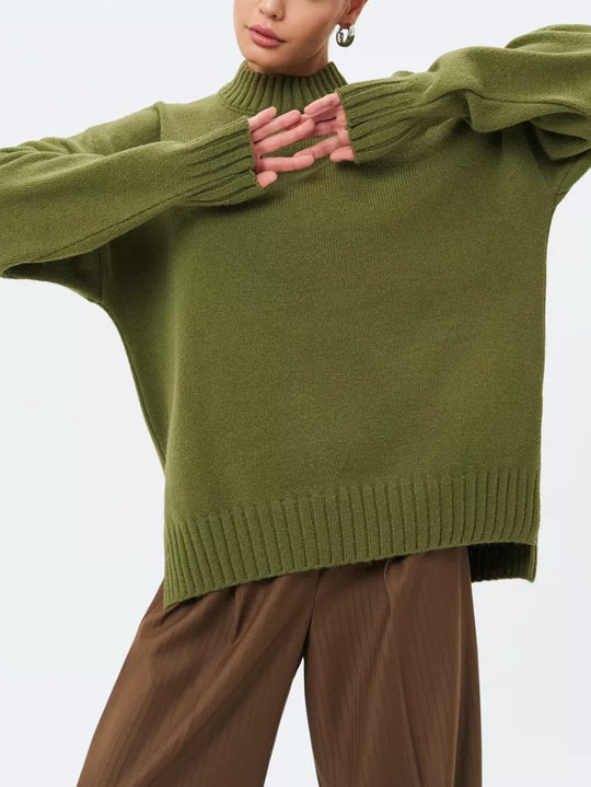 R&B | Pullover Pullover Übergröße Schnitt Gerippter Strick Semi Hoher Hals Fallende Schultern