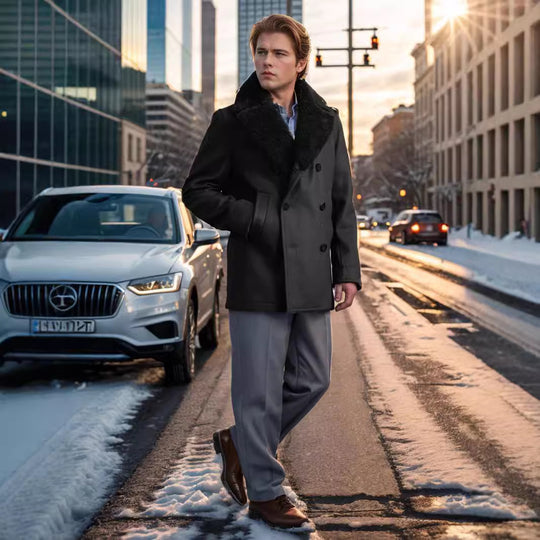 Herren eleganter Dufflecoat mit weichem Kragen R&B