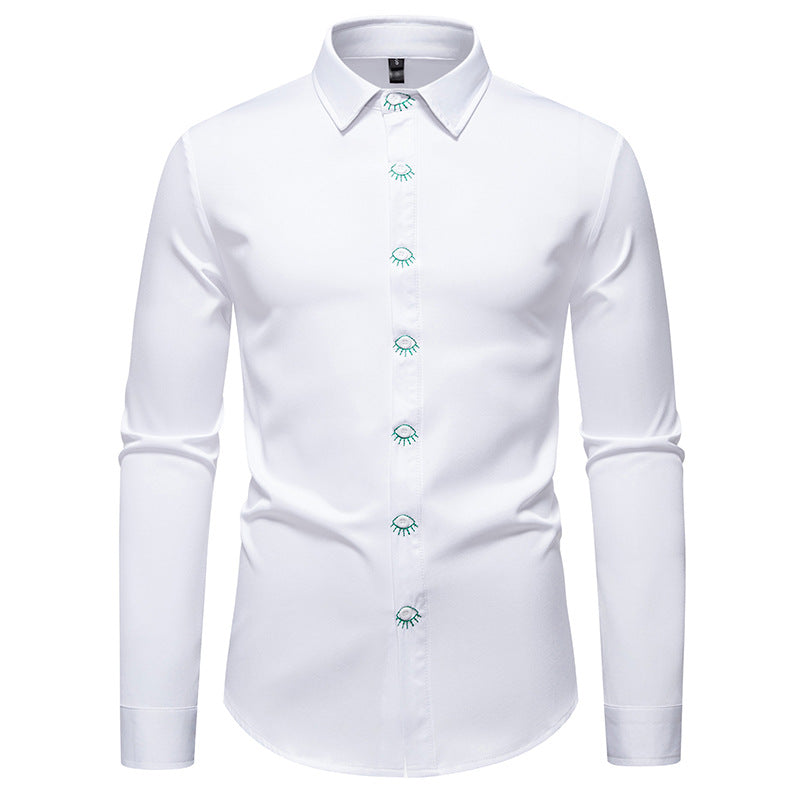 Herren elegantes Langarmhemd mit kreativen Stickdetails R&B