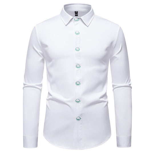 Herren elegantes Langarmhemd mit kreativen Stickdetails R&B