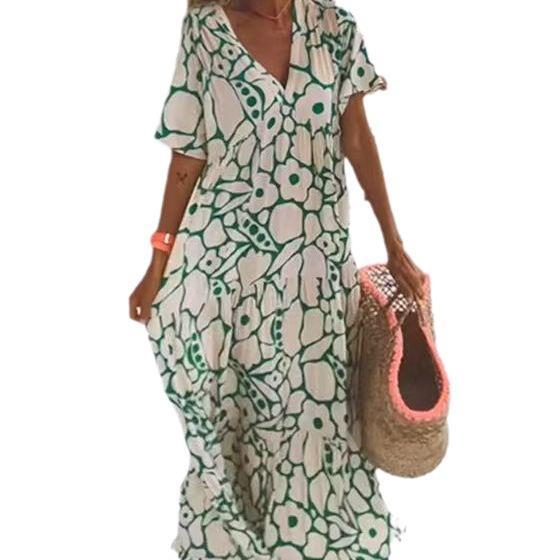 Damen Maxikleid mit elegantem V-Ausschnitt und fließendem Schnitt R&B