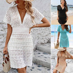 Damen häkelhaftes Strandkleid mit tiefem V-Ausschnitt R&B