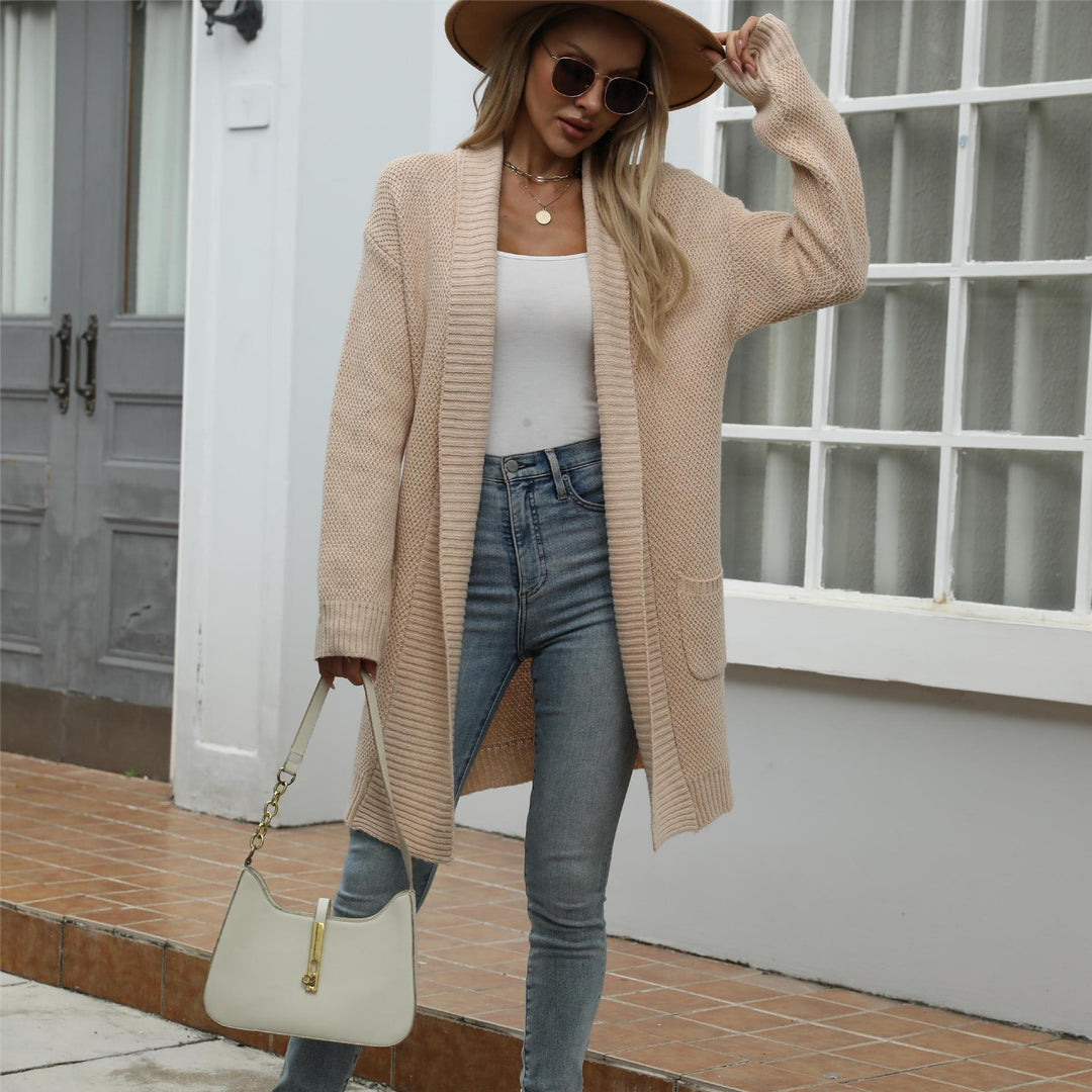 Damen Grobstrick-Cardigan mit offener Front und modischem Strickdesign R&B