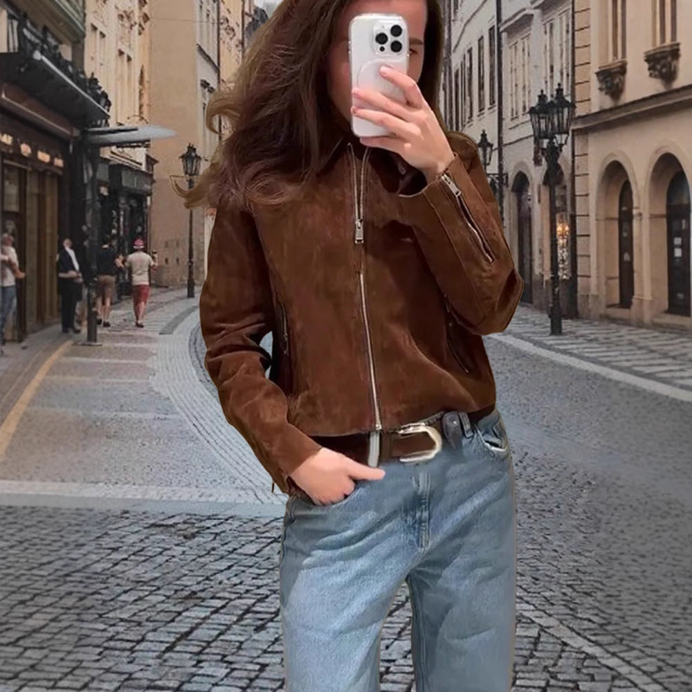 Damen elegante Wildlederjacke R&B