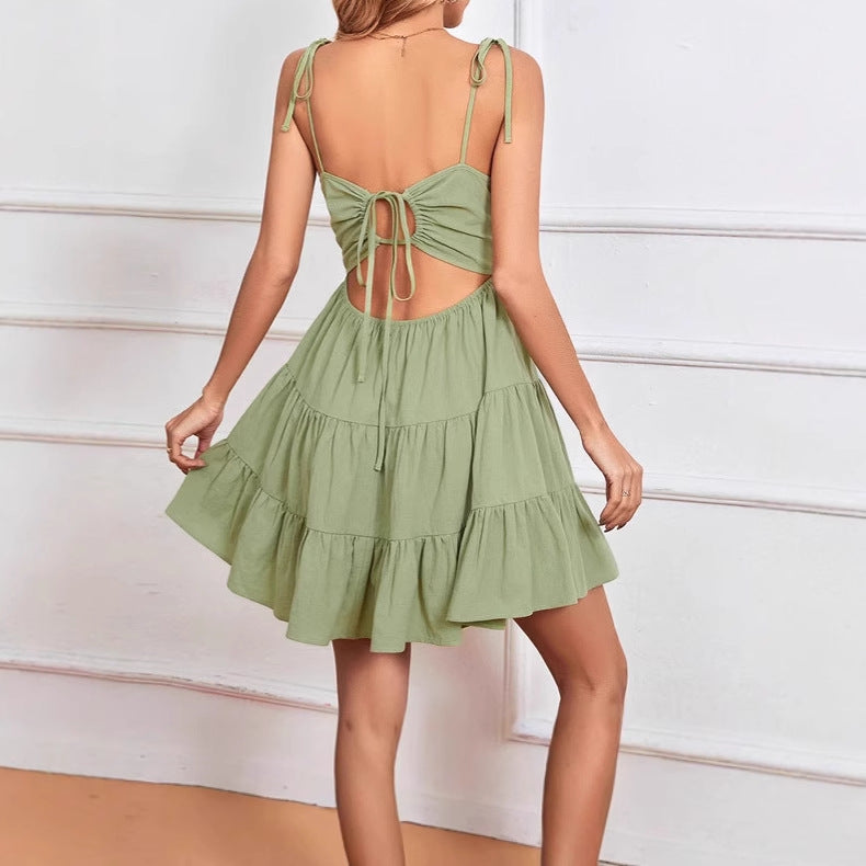 Damen lässiges Trägerkleid mit Volant und verstellbaren Schulterriemen R&B
