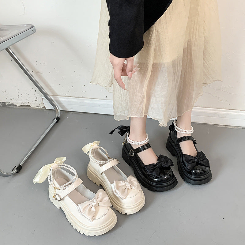 Damen modische Mary Jane Schuhe mit Schleifen- und Perlenakzenten R&B