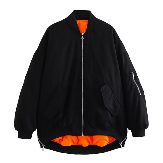 Damen modische Oversized Bomberjacke mit funktionalen Taschen und sportlichem Design R&B