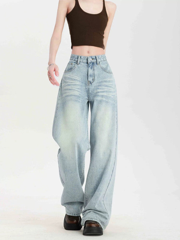 Damen Weite High-Waist Jeans mit lässigem Schnitt und modischem Vintage-Finish R&B