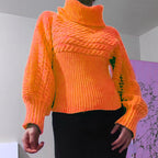 Damen Strickpullover mit hohem Kragen und strukturiertem Design