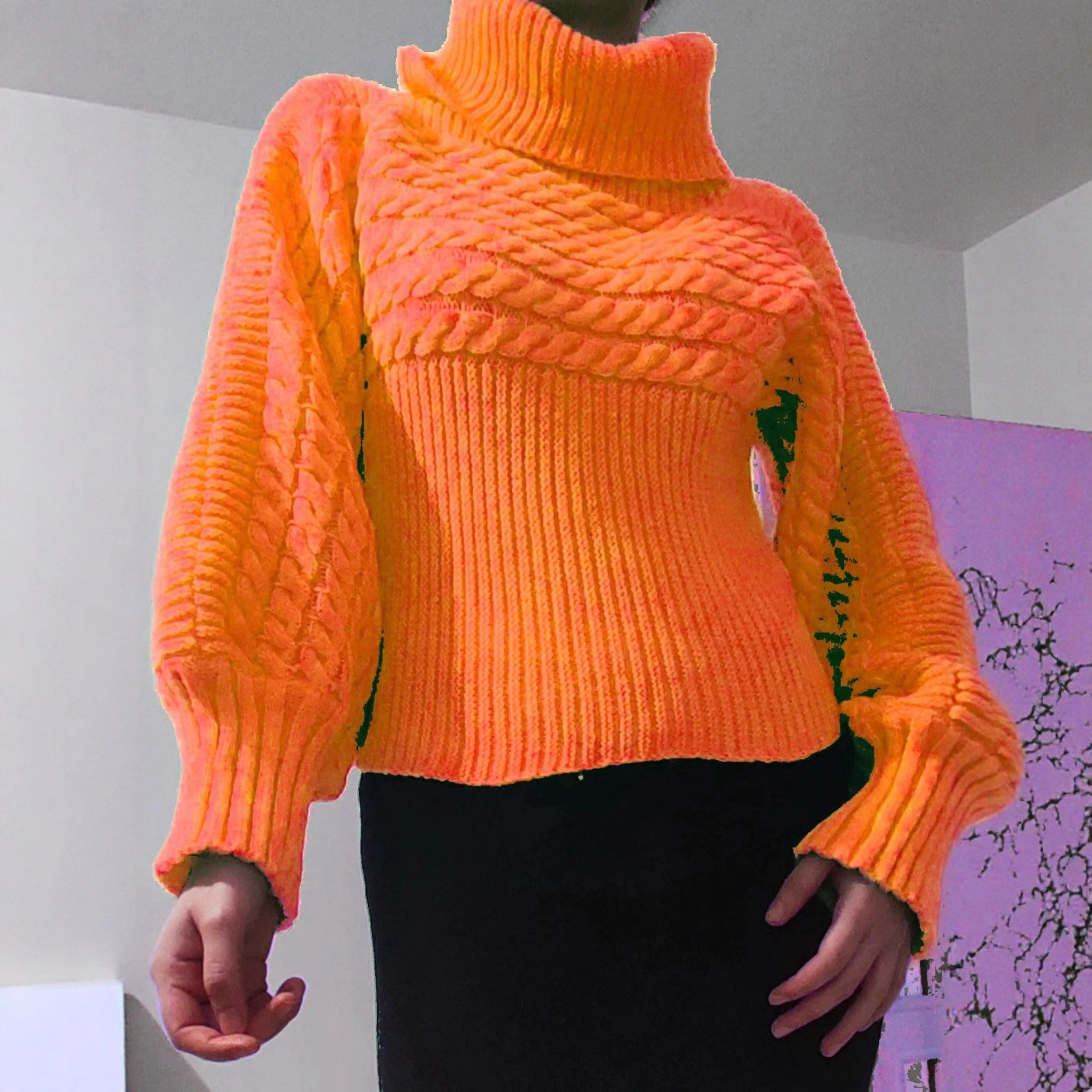 Damen Strickpullover mit hohem Kragen und strukturiertem Design