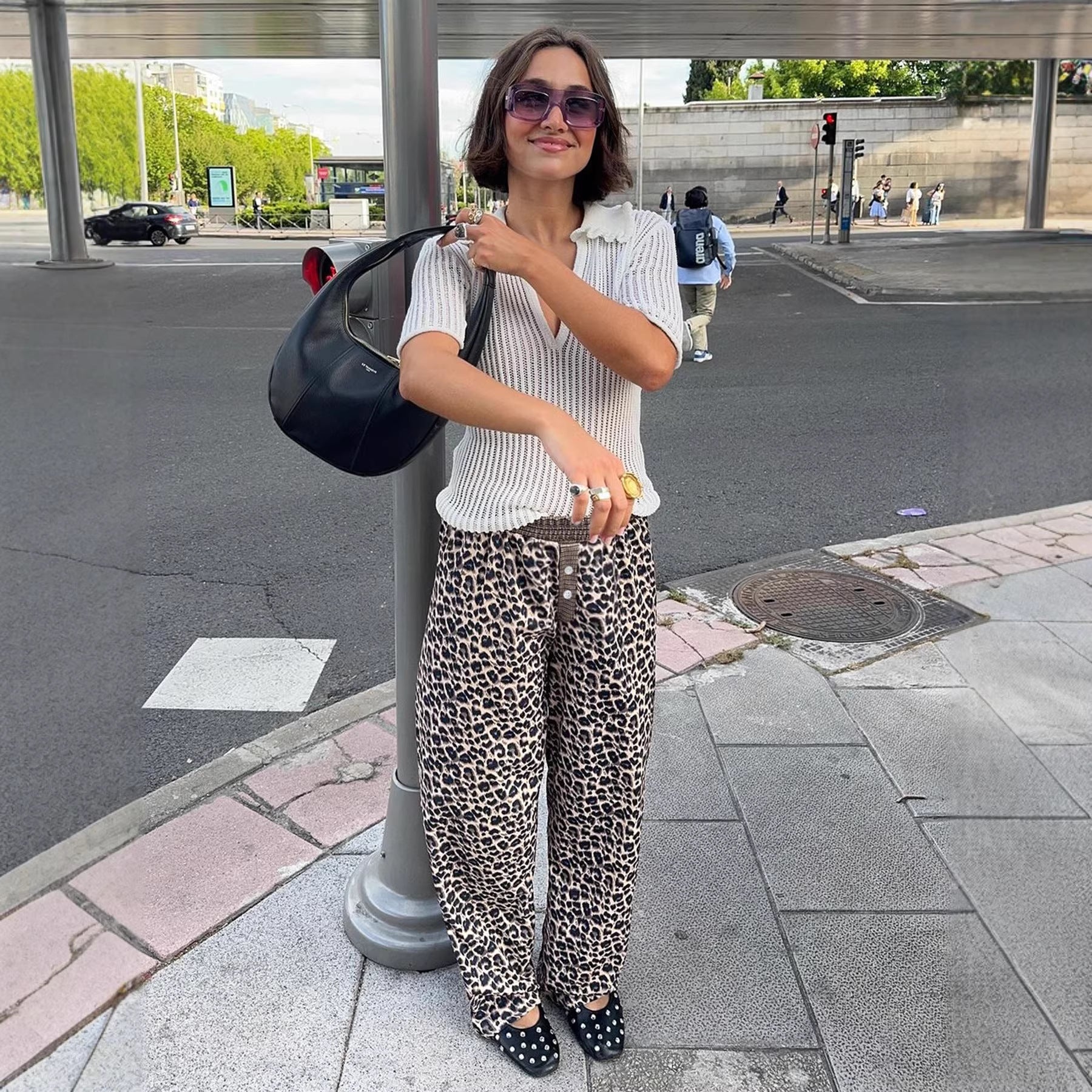 Damen Modische Leoparden-Hose mit elastischem Bund R&B