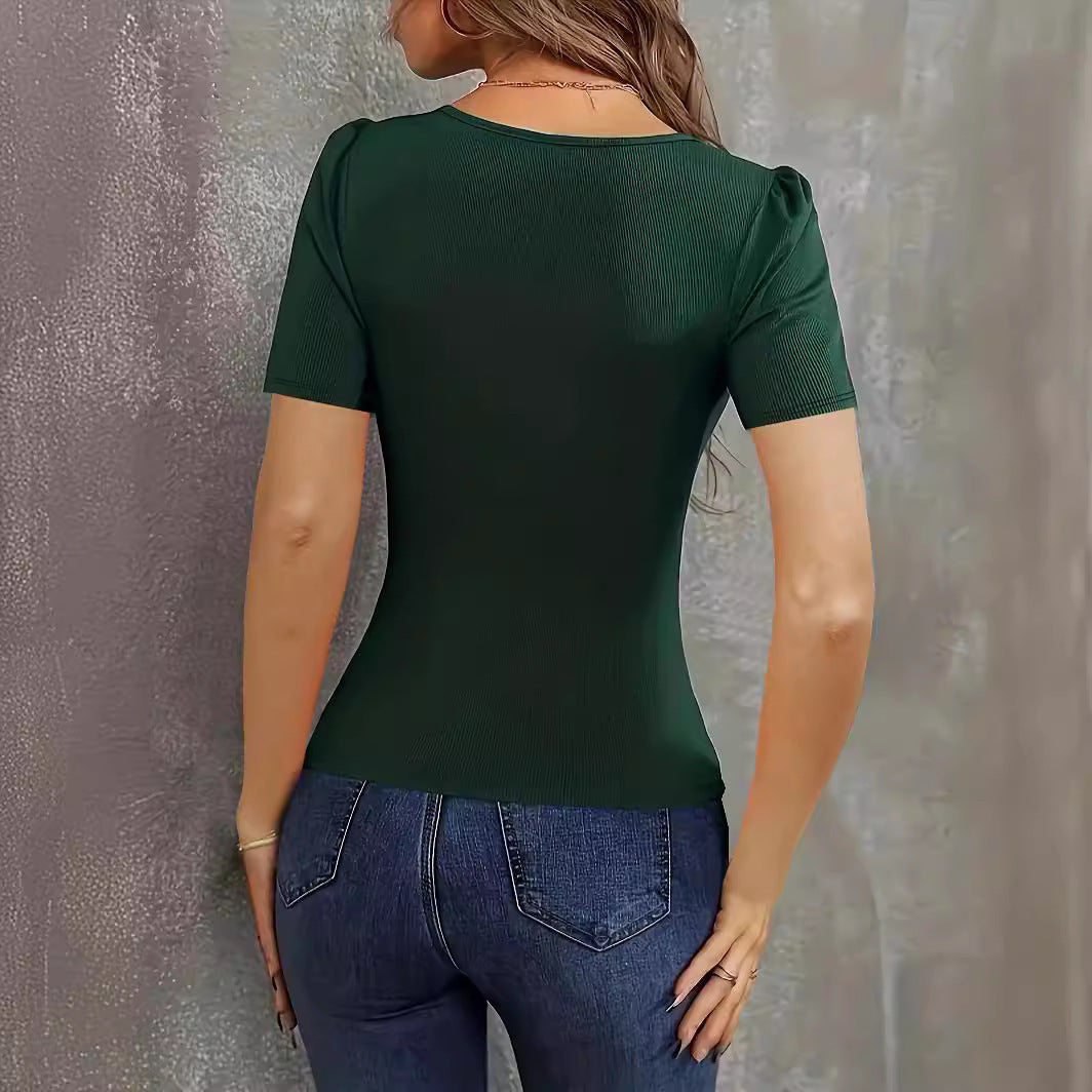 Damen figurbetontes Bodysuit mit V-Ausschnitt und kurzen Ärmeln