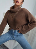 Damen Strickpullover mit hohem Kragen und strukturierter Oberfläche