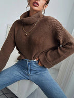 Damen Strickpullover mit hohem Kragen und strukturierter Oberfläche