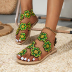 Damen elegante Zehensteg-Sandalen mit floralem Stickdesign und rutschfester Sohle R&B