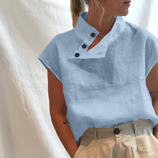 Damen moderne Bluse mit Stehkragen und eleganten Knopfdetails R&B