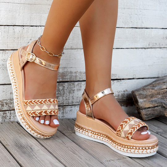 Damen Wedge-Sandaletten mit verstellbarem Riemendesign und dekorativem Akzent R&B