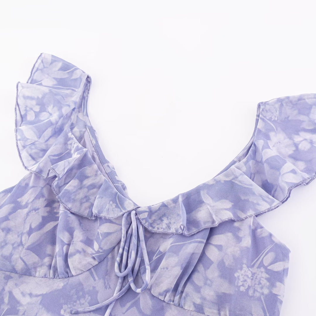 Damen Maxikleid mit romantischem Blumenmuster und raffinierten Rüschendetails R&B