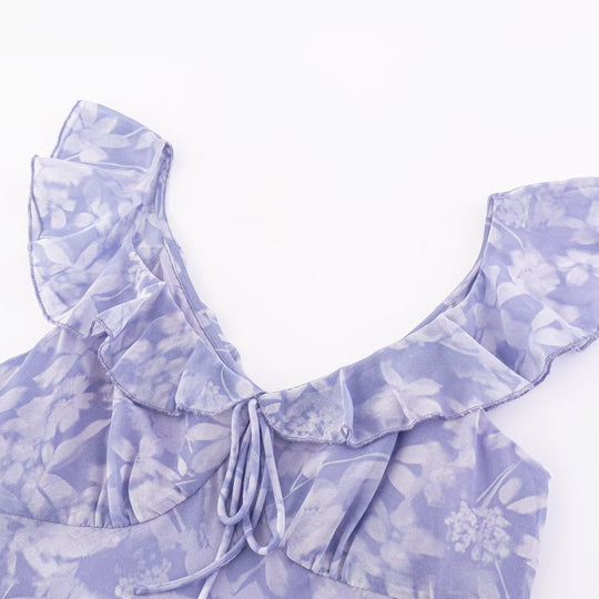Damen Maxikleid mit romantischem Blumenmuster und raffinierten Rüschendetails R&B