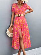 Damen Maxi-Kleid mit voluminösen Ärmeln und eleganten Knopfdetails R&B