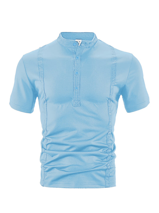 Herren nan Kurzarm-Stehkragenshirt mit verdeckter Knopfleiste, Zierpaspeln und figurbetonter Silhouette R&B