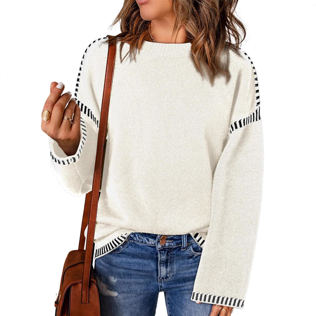 Damen modischer Pullover mit kontrastierenden Ärmelabschlüssen und legerem Schnitt R&B