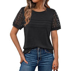 Damen luftiges T-Shirt mit attraktiven Häkelärmeln R&B