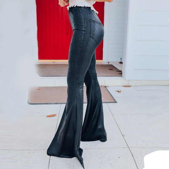 Damen Elegante Schlaghose im Schlangenleder-Look R&B