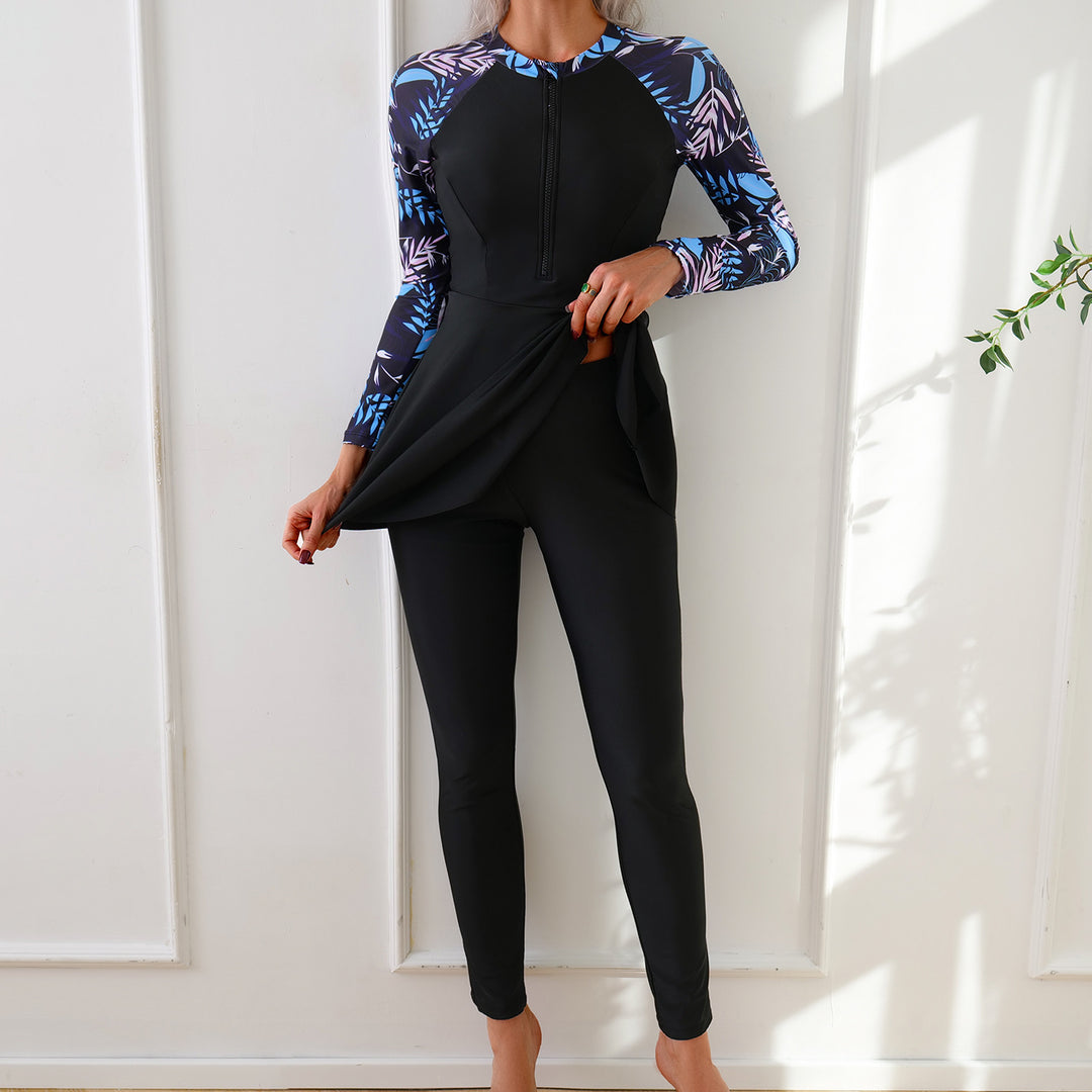 Damen Modischer Langarm-Schwimmanzug mit asymmetrischem Schnitt R&B