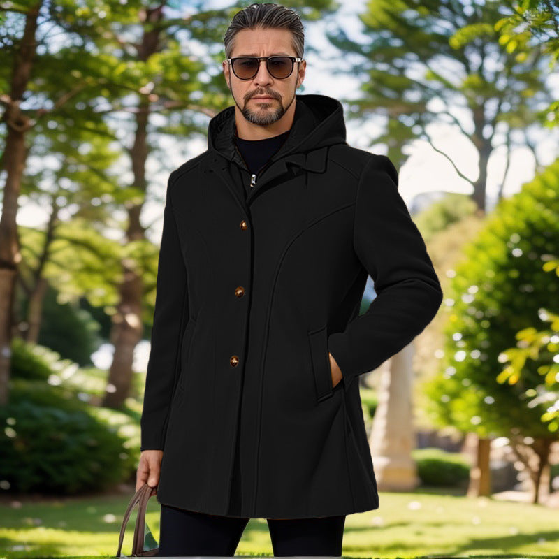 Herren elegante Übergangsjacke mit Kapuze und ausgestellten Abnähern R&B