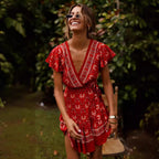 Damen Wickelkleid mit floralem Design und Rüschendetails R&B