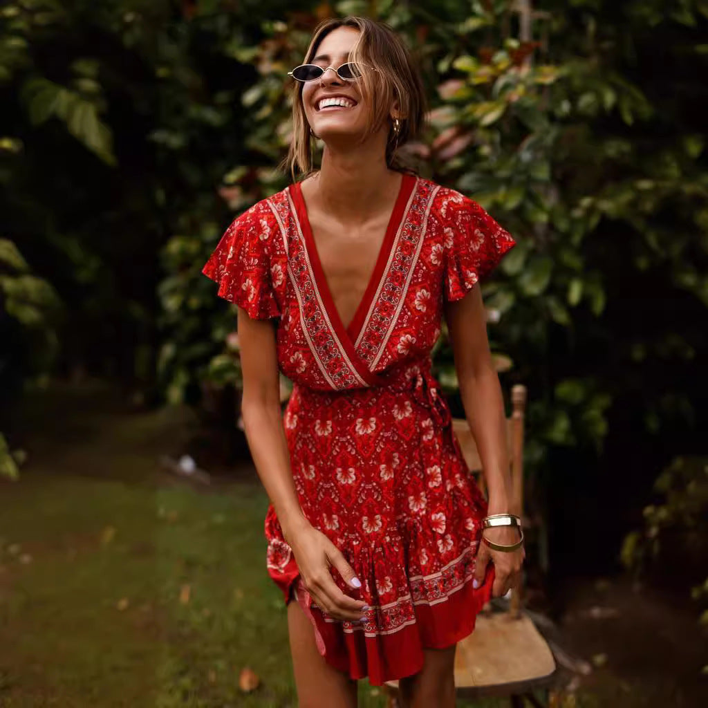 Damen Wickelkleid mit floralem Design und Rüschendetails R&B