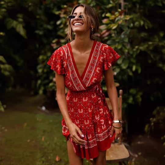 Damen Wickelkleid mit floralem Design und Rüschendetails R&B