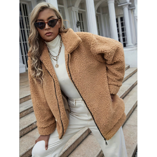 Damen Kuschelige Fleecejacke mit hohem Kragen und Reißverschluss R&B