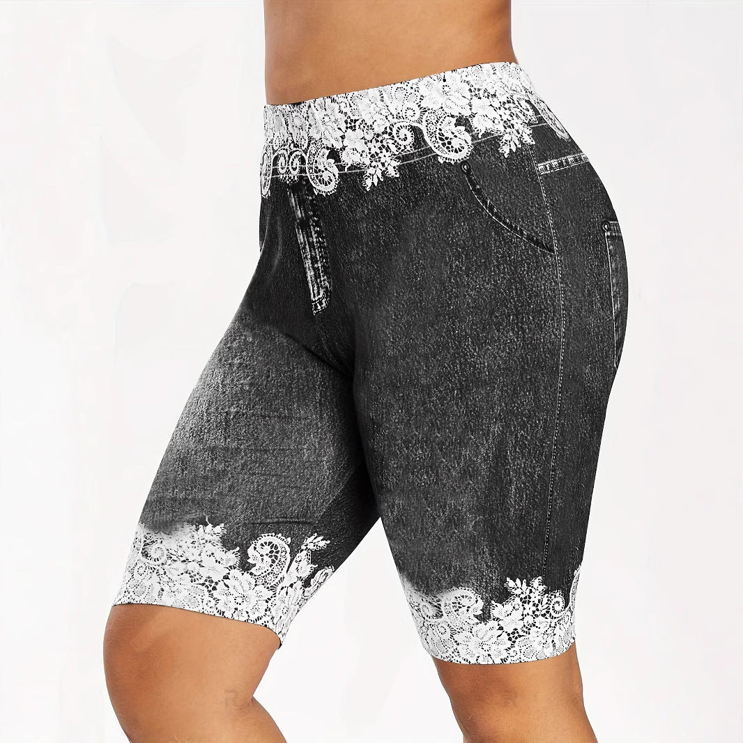 Damen Jeans-Bermuda-Shorts mit Spitzendetails und seitlichen Taschen R&B