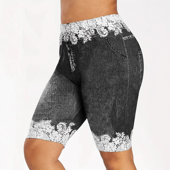 Damen Jeans-Bermuda-Shorts mit Spitzendetails und seitlichen Taschen R&B