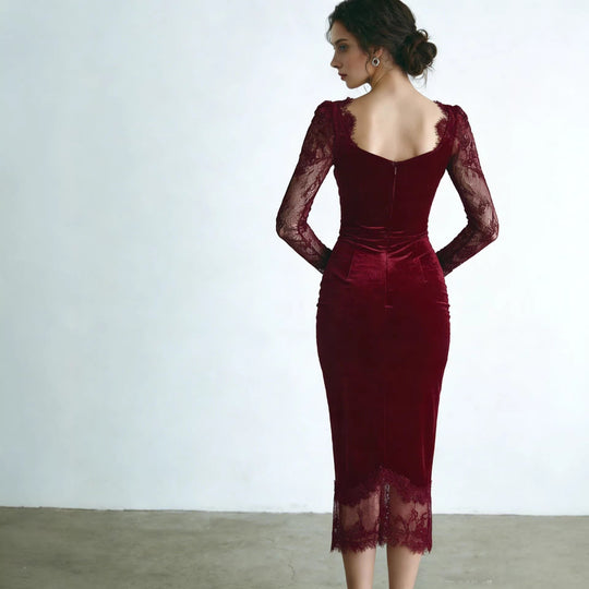 Damen Etuikleid mit Spitzenärmeln und figurbetontem Design R&B