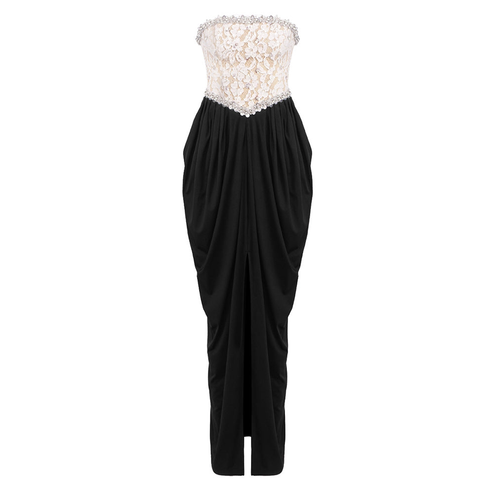 Damen elegantes Abendkleid mit schimmerndem Spitzenoberteil und Drapierungsdetails R&B