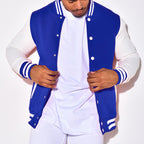 Herren Collegejacke mit kontrastierenden Ärmeln und Druckknopfverschlüssen R&B