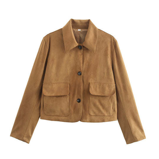 Damen modische Kurzjacke mit praktischen aufgesetzten Taschen R&B