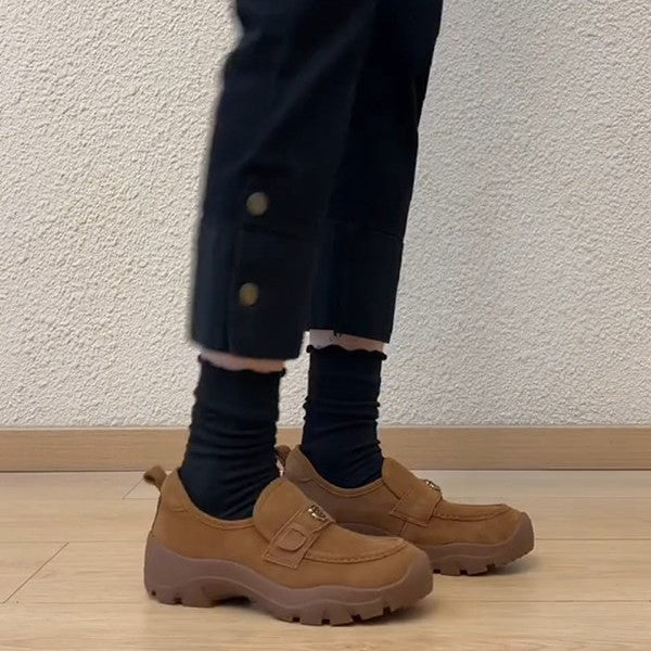 Damen bequeme Mokassins mit dekorativem Schnallenverschluss und rutschfester Sohle R&B