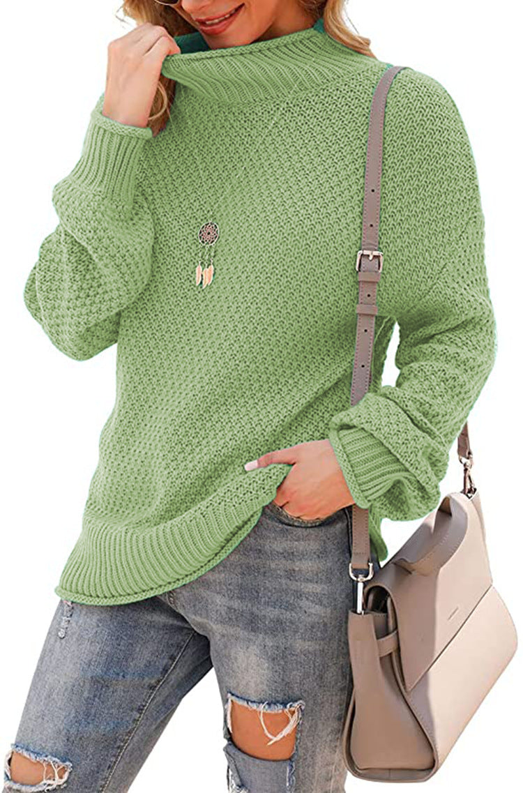Damen Grobstrickpullover mit hochstehendem Kragen und lässigem Schnitt R&B