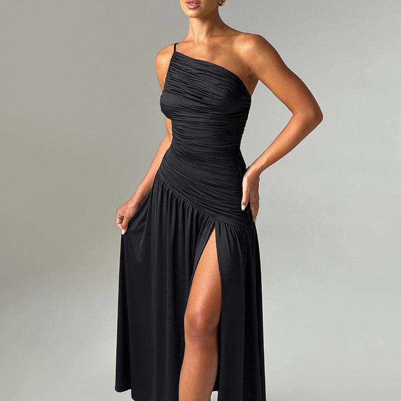 Damen Elegantes Maxikleid mit einseitigem Träger und hohem Schlitz R&B