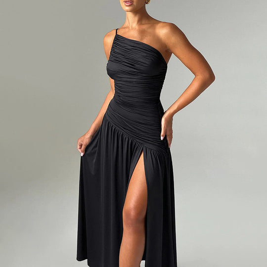 Damen Elegantes Maxikleid mit einseitigem Träger und hohem Schlitz R&B