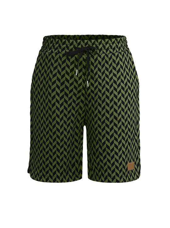 Damen nan Jacquard-Shorts mit elastischem Komfortbund, Tunnelzug und Fischgrätmuster R&B