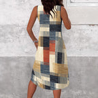 Damen nan ärmelloses V-Ausschnitt Midikleid mit diagonalem Patchworkmuster und geripptem Oberteil R&B