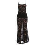 Damen Elegantes Spitzenkleid mit figurbetonter Passform und rückenfreien Design R&B