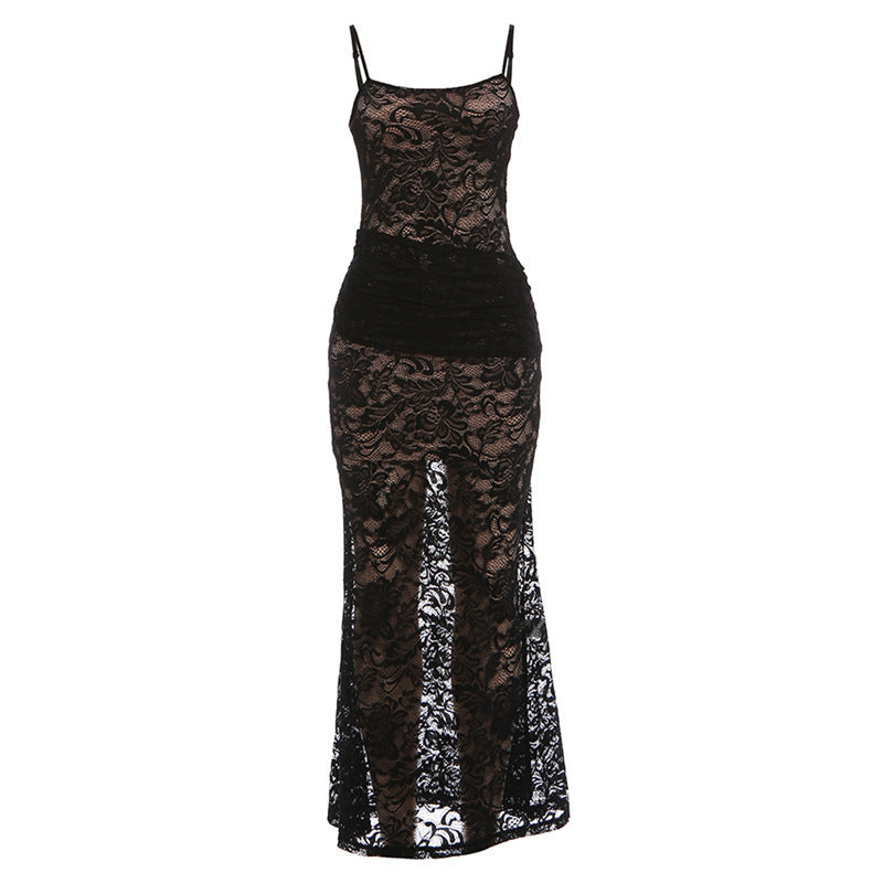 Damen Elegantes Spitzenkleid mit figurbetonter Passform und rückenfreien Design R&B